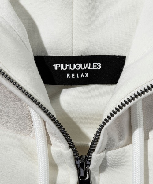 1PIU1UGUALE3 RELAX (ウノピゥウノウグァーレトレ リラックス)の「1PIU1UGUALE3 RELAX(ウノピゥウノウグァーレトレ リラックス)レザー コンビテックパーカー(パーカー・メンズ・ホワイト/ブラック・XXL/XL/L/M/S)」の18枚目の写真