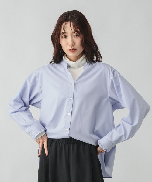 GLOBAL WORK（グローバルワーク）の「365日マイスタイルフリルブラウス/601193（シャツ/ブラウス・レディース・ブルー系その他/サックスブルー/アイボリー・LARGE/MEDIUM/SMALL）」の2枚目の写真