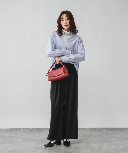 GLOBAL WORK（グローバルワーク）の「365日マイスタイルフリルブラウス/601193（シャツ/ブラウス・レディース・ブルー系その他/サックスブルー/アイボリー・LARGE/MEDIUM/SMALL）」の9枚目の写真