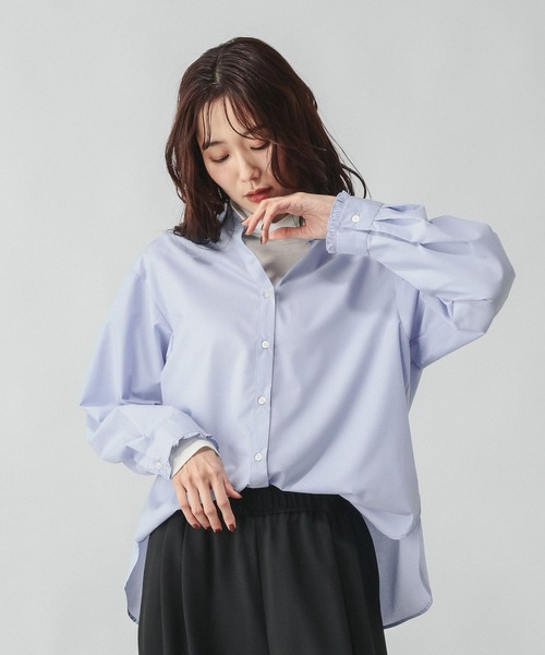 GLOBAL WORK（グローバルワーク）の「365日マイスタイルフリルブラウス/601193（シャツ/ブラウス・レディース・ブルー系その他/サックスブルー/アイボリー・LARGE/MEDIUM/SMALL）」の11枚目の写真