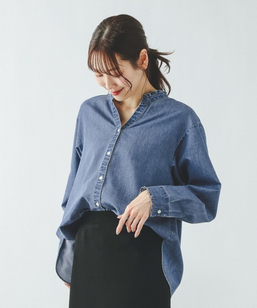 GLOBAL WORK（グローバルワーク）の「365日マイスタイルフリルブラウス/601193（シャツ/ブラウス・レディース・ブルー系その他/サックスブルー/アイボリー・LARGE/MEDIUM/SMALL）」の15枚目の写真