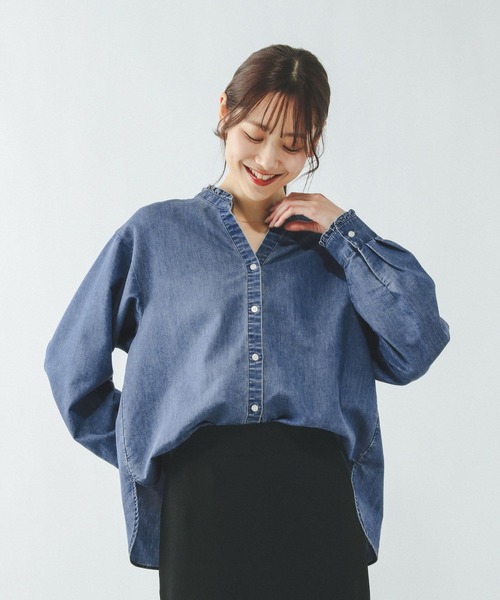 GLOBAL WORK（グローバルワーク）の「365日マイスタイルフリルブラウス/601193（シャツ/ブラウス・レディース・ブルー系その他/サックスブルー/アイボリー・LARGE/MEDIUM/SMALL）」の16枚目の写真