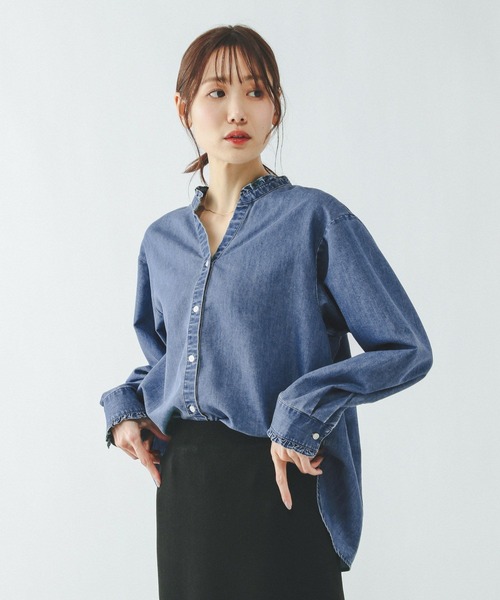 GLOBAL WORK（グローバルワーク）の「365日マイスタイルフリルブラウス/601193（シャツ/ブラウス・レディース・ブルー系その他/サックスブルー/アイボリー・LARGE/MEDIUM/SMALL）」の17枚目の写真