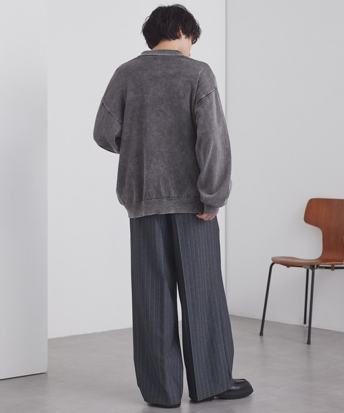 ヴィンテージライク ピグメント加工 オーバーサイズ 長袖ニットシャツ