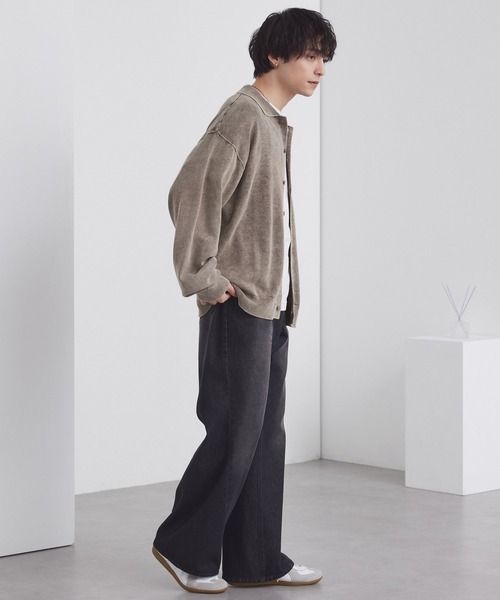 ヴィンテージライク ピグメント加工 オーバーサイズ 長袖ニットシャツ