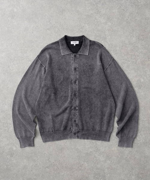 ヴィンテージライク ピグメント加工 オーバーサイズ 長袖ニットシャツ
