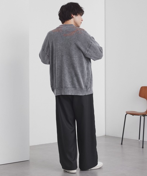 ヴィンテージライク ピグメント加工 オーバーサイズ 長袖ニットシャツ