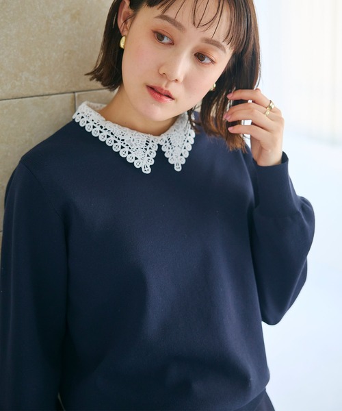 CROSS FUNCTION（クロスファンクション）の「《洗える》サマ美え レース襟ニットプルオーバー【CROSS FUNCTION/クロスファンクション】（ニット/セーター・レディース・ネイビー/ブラック・LL/L/M）」の7枚目の写真