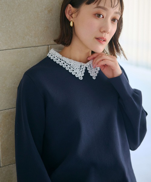 CROSS FUNCTION（クロスファンクション）の「《洗える》サマ美え レース襟ニットプルオーバー【CROSS FUNCTION/クロスファンクション】（ニット/セーター・レディース・ネイビー/ブラック・LL/L/M）」の8枚目の写真