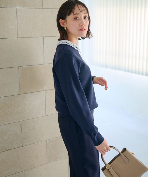 CROSS FUNCTION（クロスファンクション）の「《洗える》サマ美え レース襟ニットプルオーバー【CROSS FUNCTION/クロスファンクション】（ニット/セーター・レディース・ネイビー/ブラック・LL/L/M）」の5枚目の写真