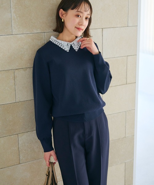 CROSS FUNCTION（クロスファンクション）の「《洗える》サマ美え レース襟ニットプルオーバー【CROSS FUNCTION/クロスファンクション】（ニット/セーター・レディース・ネイビー/ブラック・LL/L/M）」の4枚目の写真