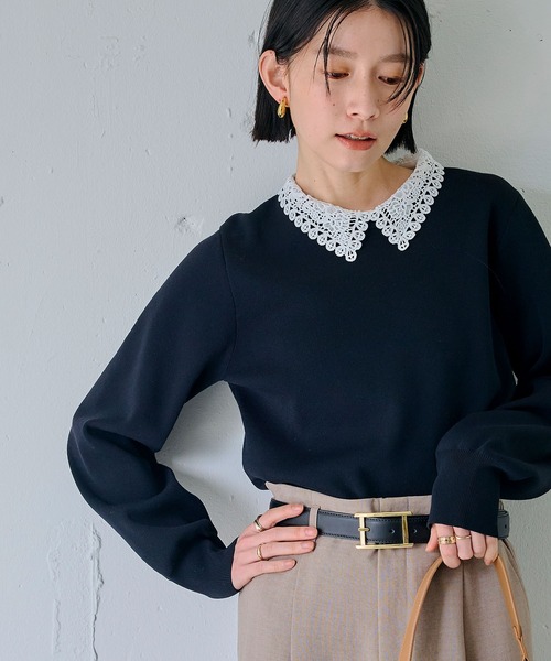 CROSS FUNCTION（クロスファンクション）の「《洗える》サマ美え レース襟ニットプルオーバー【CROSS FUNCTION/クロスファンクション】（ニット/セーター・レディース・ネイビー/ブラック・LL/L/M）」の14枚目の写真
