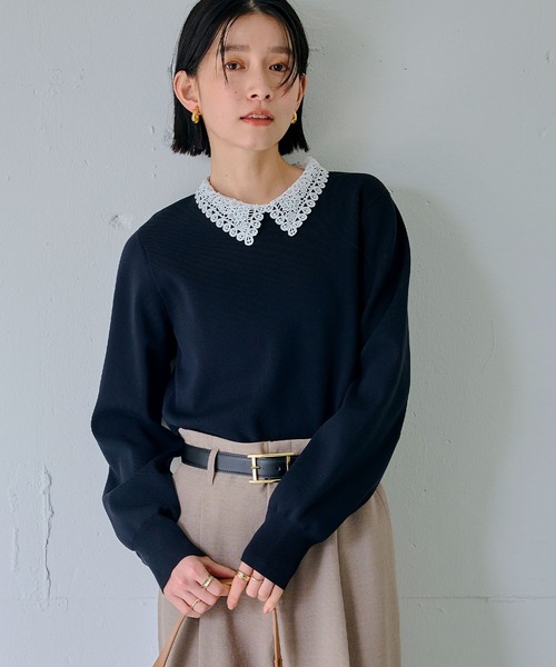 CROSS FUNCTION（クロスファンクション）の「《洗える》サマ美え レース襟ニットプルオーバー【CROSS FUNCTION/クロスファンクション】（ニット/セーター・レディース・ネイビー/ブラック・LL/L/M）」の15枚目の写真