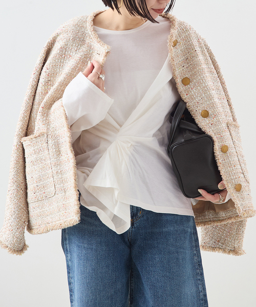 journal standard L'essage(ジャーナルスタンダードレサージュ)の「【金子綾さん着用】ツイストプルオーバー(Tシャツ/カットソー・レディース・ブラック/ブラウン/ホワイト・FREE)」の1枚目の写真