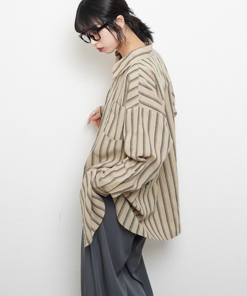 Chillfar(チルファー)の「ダブルストライプオーバーシャツ(シャツ/ブラウス・レディース・ベージュ/オフホワイト/ブラック・FREE)」の8枚目の写真