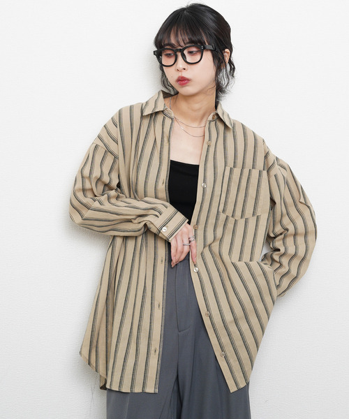 Chillfar(チルファー)の「ダブルストライプオーバーシャツ(シャツ/ブラウス・レディース・ベージュ/オフホワイト/ブラック・FREE)」の12枚目の写真