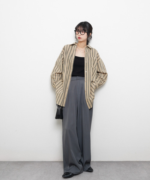 Chillfar(チルファー)の「ダブルストライプオーバーシャツ(シャツ/ブラウス・レディース・ベージュ/オフホワイト/ブラック・FREE)」の13枚目の写真