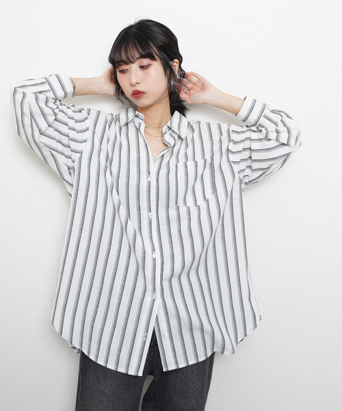 Chillfar(チルファー)の「ダブルストライプオーバーシャツ(シャツ/ブラウス・レディース・ベージュ/オフホワイト/ブラック・FREE)」の14枚目の写真