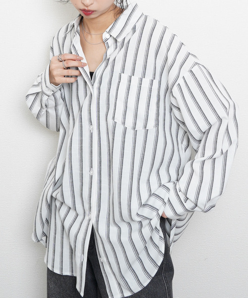 Chillfar(チルファー)の「ダブルストライプオーバーシャツ(シャツ/ブラウス・レディース・ベージュ/オフホワイト/ブラック・FREE)」の15枚目の写真