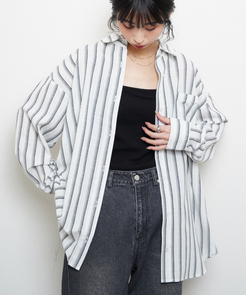 Chillfar(チルファー)の「ダブルストライプオーバーシャツ(シャツ/ブラウス・レディース・ベージュ/オフホワイト/ブラック・FREE)」の18枚目の写真