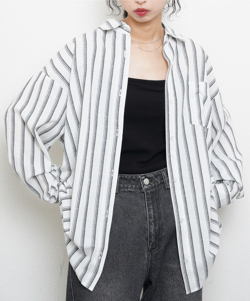 Chillfar(チルファー)の「ダブルストライプオーバーシャツ(シャツ/ブラウス・レディース・ベージュ/オフホワイト/ブラック・FREE)」の19枚目の写真