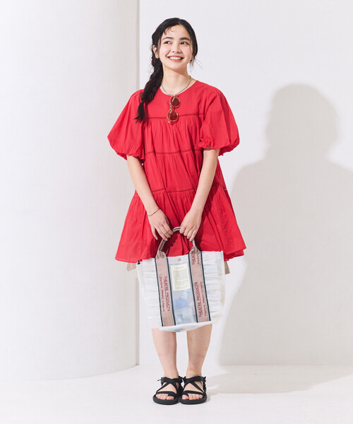 FREAK'S STORE(フリークスストア)の「インドボイル バックオープン ティアードミニワンピース/パフスリーブワンピース(ワンピース・レディース・レッド/ブラウン/ブラック/オフホワイト・フリ-)」の20枚目の写真