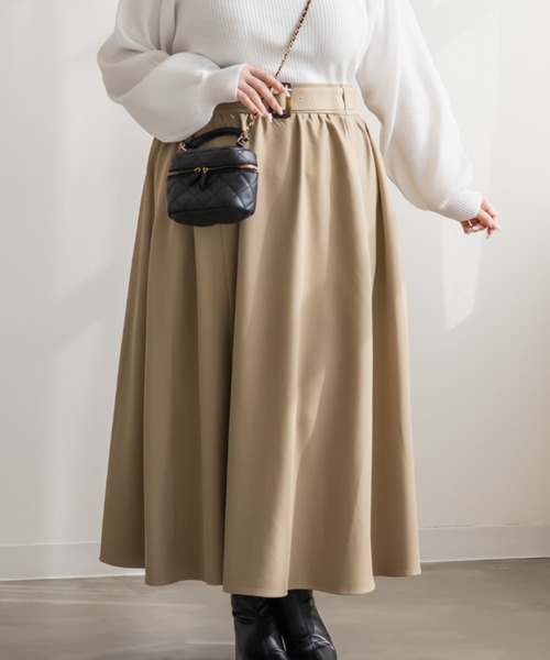 CLETTE(クレット)の「CLETTEオリジナルベルト付きギャザーロングスカート(スカート・レディース・ブラック/カーキ/ベージュ・3L/LL/4L)」の3枚目の写真