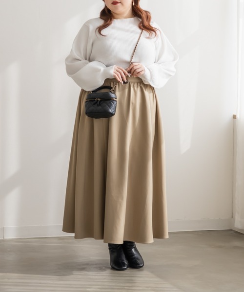 CLETTE(クレット)の「CLETTEオリジナルベルト付きギャザーロングスカート(スカート・レディース・ブラック/カーキ/ベージュ・3L/LL/4L)」の8枚目の写真