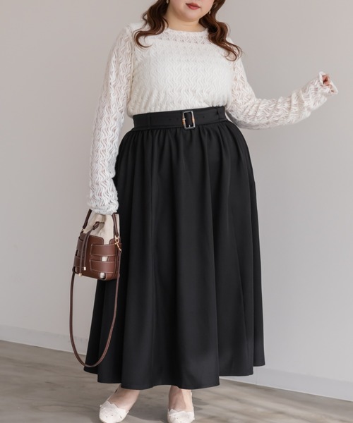 CLETTE(クレット)の「CLETTEオリジナルベルト付きギャザーロングスカート(スカート・レディース・ブラック/カーキ/ベージュ・3L/LL/4L)」の5枚目の写真