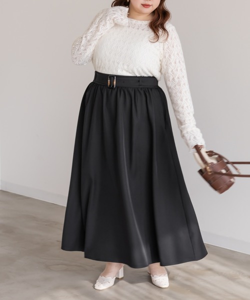CLETTE(クレット)の「CLETTEオリジナルベルト付きギャザーロングスカート(スカート・レディース・ブラック/カーキ/ベージュ・3L/LL/4L)」の6枚目の写真