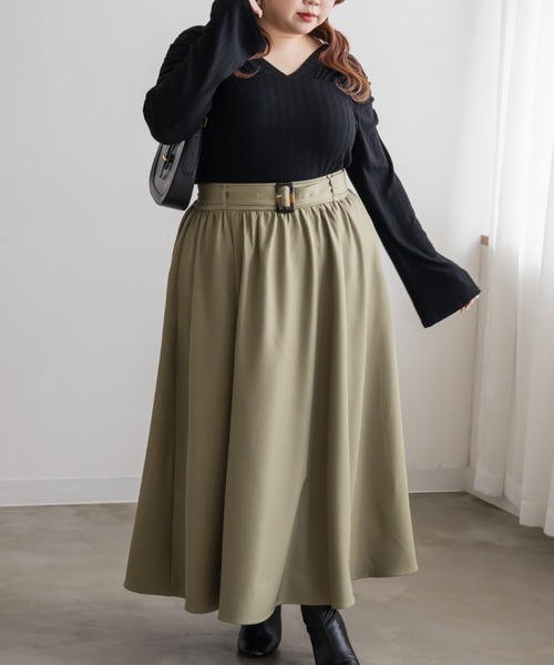 CLETTE(クレット)の「CLETTEオリジナルベルト付きギャザーロングスカート(スカート・レディース・ブラック/カーキ/ベージュ・3L/LL/4L)」の12枚目の写真