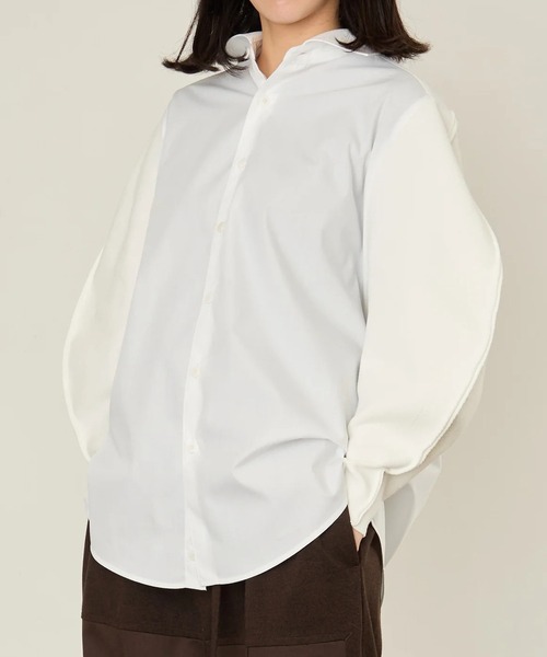 I'm here:(アイムヒアー)の「【i'm here】KNIT SLEEVE : DOCKING SHIRTS(シャツ/ブラウス・メンズ・ホワイト/ライトブルー/ブラック・L/M)」の2枚目の写真