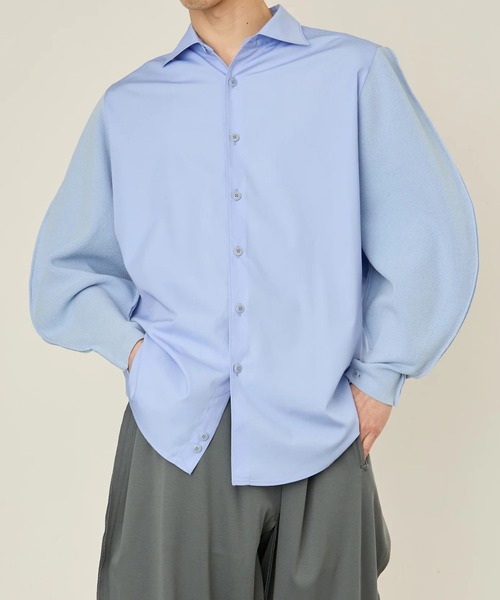 I'm here:(アイムヒアー)の「【i'm here】KNIT SLEEVE : DOCKING SHIRTS(シャツ/ブラウス・メンズ・ホワイト/ライトブルー/ブラック・L/M)」の1枚目の写真