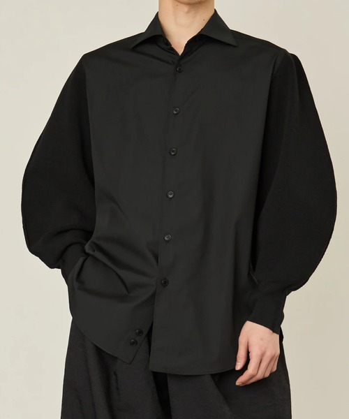 I'm here:(アイムヒアー)の「【i'm here】KNIT SLEEVE : DOCKING SHIRTS(シャツ/ブラウス・メンズ・ホワイト/ライトブルー/ブラック・L/M)」の3枚目の写真
