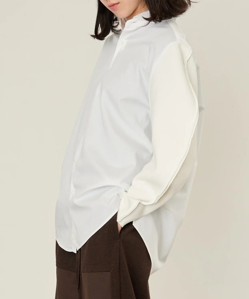 I'm here:(アイムヒアー)の「【i'm here】KNIT SLEEVE : DOCKING SHIRTS(シャツ/ブラウス・メンズ・ホワイト/ライトブルー/ブラック・L/M)」の4枚目の写真