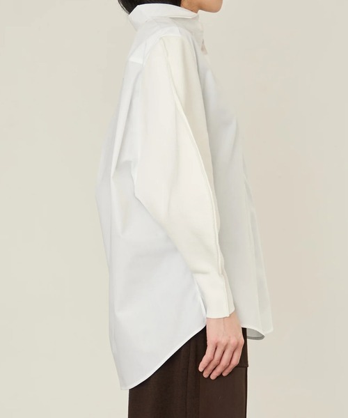 I'm here:(アイムヒアー)の「【i'm here】KNIT SLEEVE : DOCKING SHIRTS(シャツ/ブラウス・メンズ・ホワイト/ライトブルー/ブラック・L/M)」の9枚目の写真