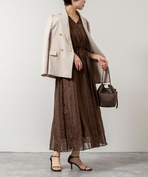 NOLLEY’S（ノーリーズ）の「【WEB限定】ウォッシャブルシアーチェックワンピース（ワンピース・レディース・ブラック系その他/ベージュ系その他・FREE）」の2枚目の写真