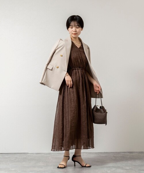 NOLLEY’S（ノーリーズ）の「【WEB限定】ウォッシャブルシアーチェックワンピース（ワンピース・レディース・ブラック系その他/ベージュ系その他・FREE）」の6枚目の写真