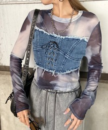 デニムスピンドルベアレイヤード風切替シアートップス