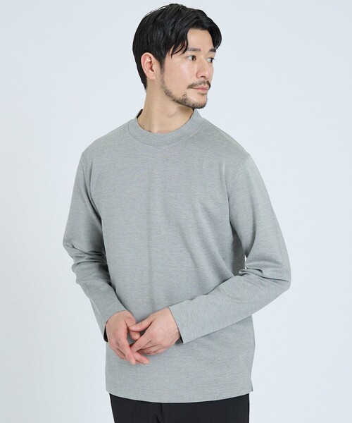 ABAHOUSE GRAY（アバハウスグレイ）の「【SMART CLOSET / WEB限定】抗菌防臭 ポンチモックネック 長袖Tシャツ（Tシャツ/カットソー・メンズ・ブラック/グレイッシュベージュ/ホワイト/ライトグレー/ネイビー・46/48/50）」の3枚目の写真