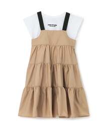 ANNA SUI mini（アナスイ・ミニ）の「【人気商品再入荷】【直営店で取り扱い無し】短丈Tシャツ+ジャンスカ（ジャンパースカート）」