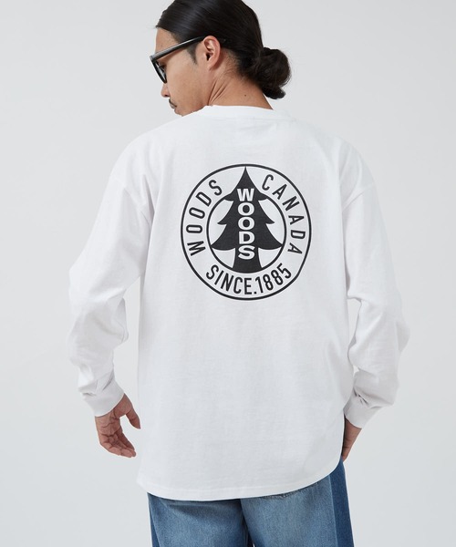 Woods(ウッズ)の「【WOODS】別注 プリント 長袖Tシャツ(Tシャツ/カットソー・メンズ・ホワイト系1/グレー/ベージュ系1/ホワイト系/ブラック/ホワイト/ブラック系1/カーキ系/ブラック系・X-LARGE/LARGE/MEDIUM/SMALL)」の3枚目の写真