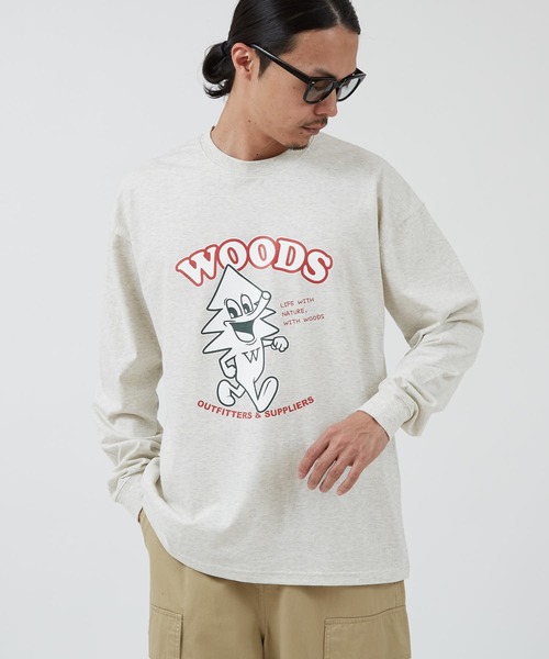 Woods(ウッズ)の「【WOODS】別注 プリント 長袖Tシャツ(Tシャツ/カットソー・メンズ・ホワイト系1/グレー/ベージュ系1/ホワイト系/ブラック/ホワイト/ブラック系1/カーキ系/ブラック系・X-LARGE/LARGE/MEDIUM/SMALL)」の8枚目の写真