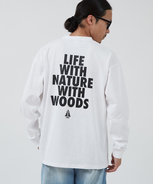 Woods(ウッズ)の「【WOODS】別注 プリント 長袖Tシャツ(Tシャツ/カットソー・メンズ・ホワイト系1/グレー/ベージュ系1/ホワイト系/ブラック/ホワイト/ブラック系1/カーキ系/ブラック系・X-LARGE/LARGE/MEDIUM/SMALL)」の2枚目の写真