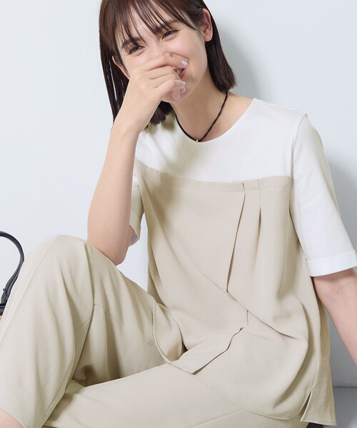 INDIVI（インディヴィ）の「【着る日傘／SETUP可能】ビスチェレイヤード風トップス（Tシャツ/カットソー・レディース・ネイビー/ベージュ/サックスブルー/ブラック・13/05/38/34/19/15 ）」の9枚目の写真