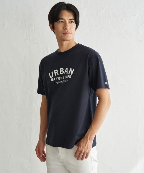 ikka(イッカ)の「【吸水速乾】URBAN NATURE LIFE アーバンネイチャーライフ 鹿の子フロッキープリントTシャツ(Tシャツ/カットソー・メンズ・ネイビー/ホワイト/カーキ/ブラック・XL/L/M/S)」の1枚目の写真