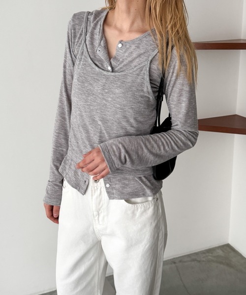 CANAL JEAN(キャナルジーン)の「El mar レイヤードカットトップス(アンサンブル・レディース・サックスブルー/ブラック/グレー・ONE SIZE)」の1枚目の写真