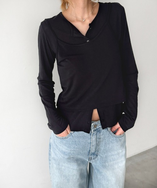 CANAL JEAN(キャナルジーン)の「El mar レイヤードカットトップス(アンサンブル・レディース・サックスブルー/ブラック/グレー・ONE SIZE)」の2枚目の写真