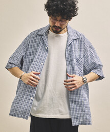 HINSON（ヒンソン）の「HINSON/ヒンソン シアサッカー オープンカラー ショートスリーブ チェックシャツ（シャツ/ブラウス）」