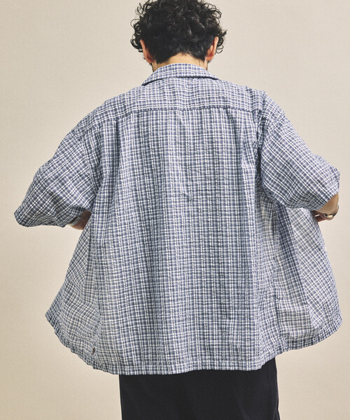 HINSON（ヒンソン）の「HINSON/ヒンソン シアサッカー オープンカラー ショートスリーブ チェックシャツ（シャツ/ブラウス・メンズ・ネイビー/ブラウン/グレー・MEDIUM/LARGE）」の19枚目の写真